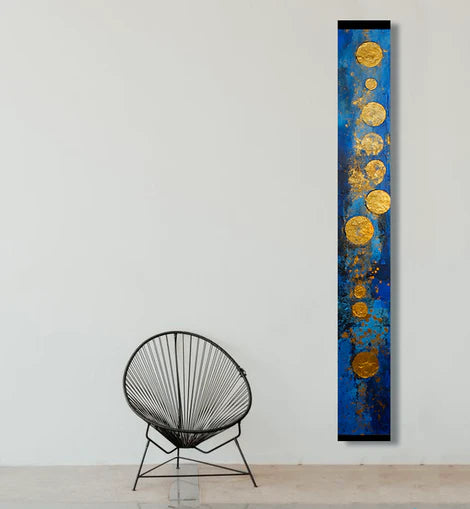dallanges_gallerie_totems_rectangles art contemporary vertical wall art art deco gold leaf disks