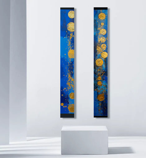 dallanges_gallerie_totems_rectangles art contemporary vertical wall art art deco gold leaf disks diptych