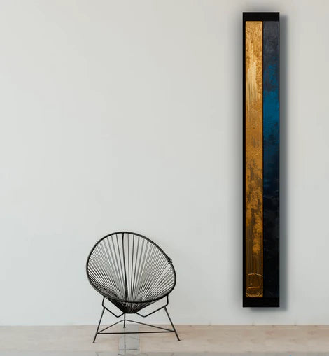 dallanges_gallerie_totems_rectangles art contemporary vertical wall art art deco blue and gold leaf