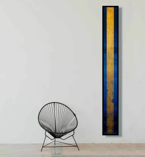 dallanges_gallerie_totems_rectangles art contemporary vertical wall art art deco gold leaf and blue stripes