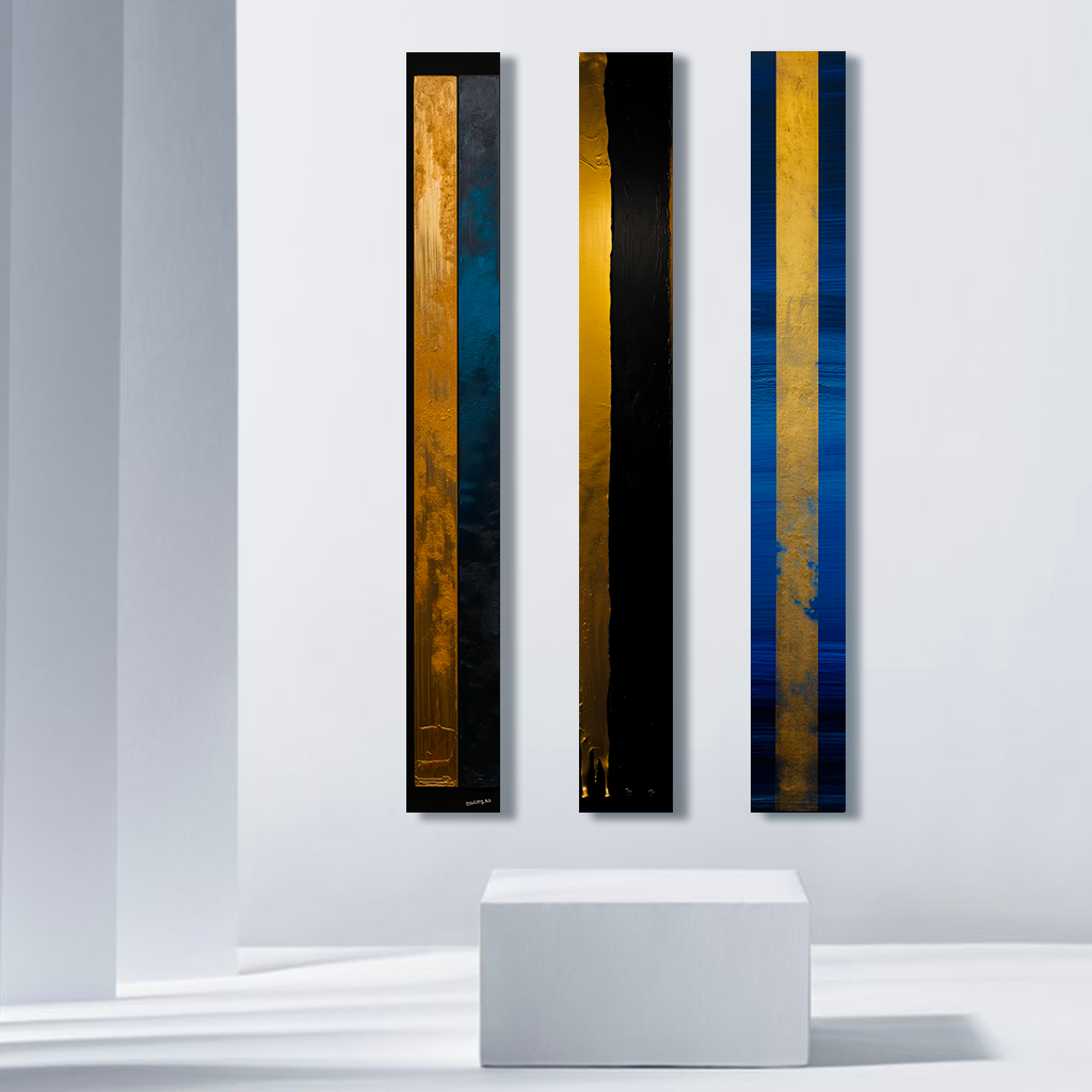 dallanges-contemporary-art-vertical wall art totem-gold-spring interior triptych