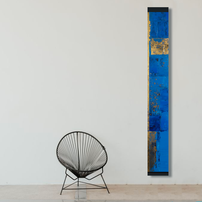 dallanges_gallerie_totems_rectangles art contemporary vertical wall art elegance art deco vertical art blue and gold